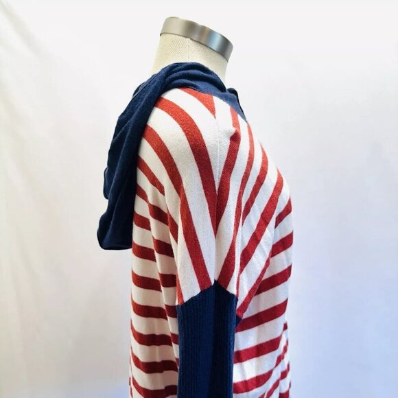 CASLON Women Long Sleeve Pullover V-Neck Hooded Striped Knitted Sweater Sz Large - Picture 10 of 12